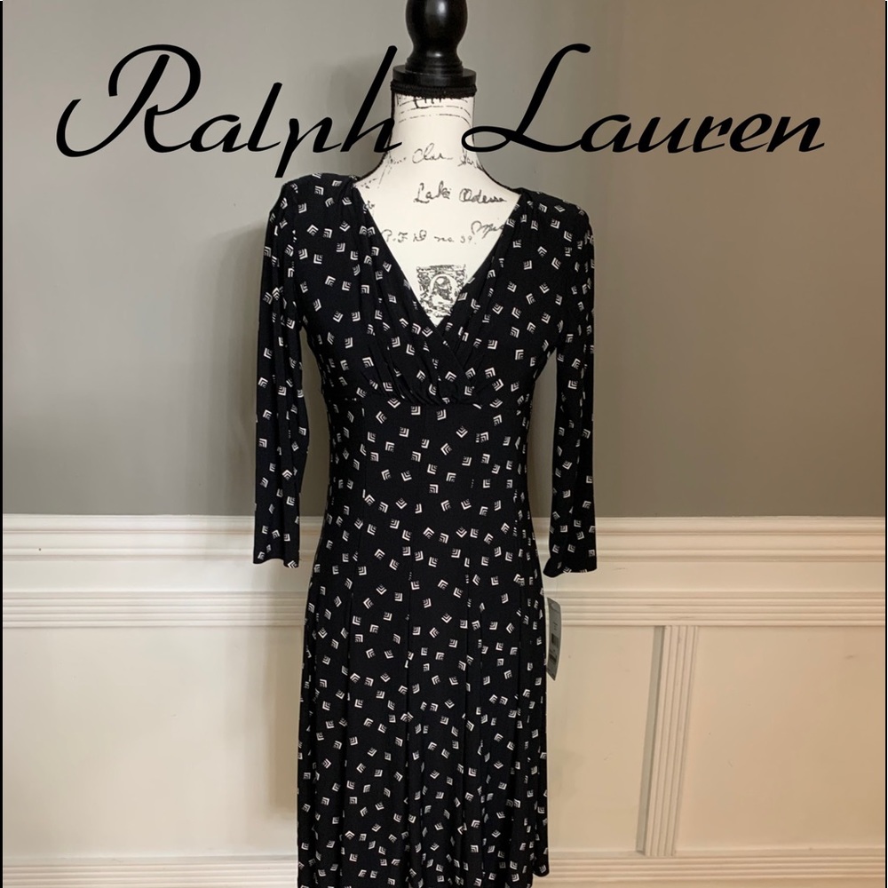 LAUREN RALPH LAUREN DRESS, BLACK & WHITE, SIZE 8P